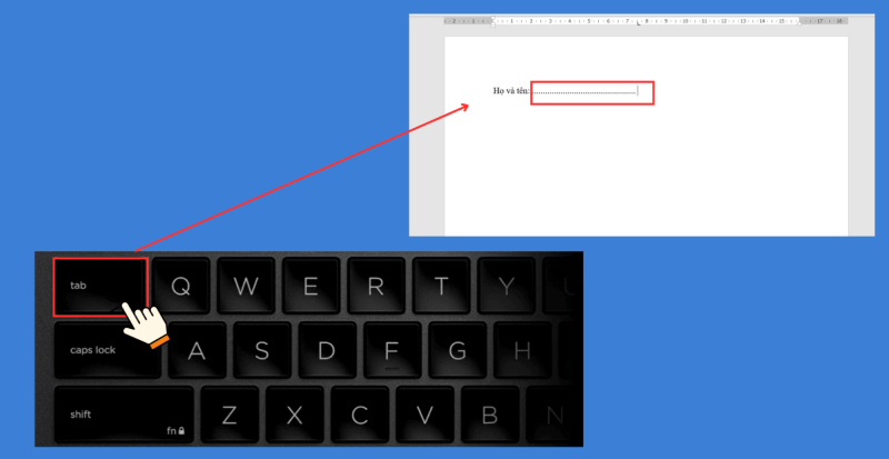 Thao tác nhấn phím Tab để tạo Tab trên tài liệu Word