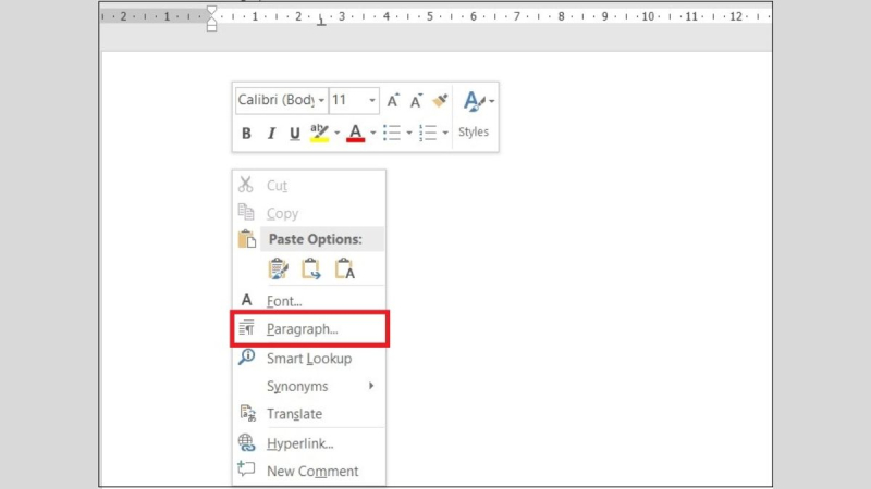 Nhấn chuột phải và chọn Paragraph trong word