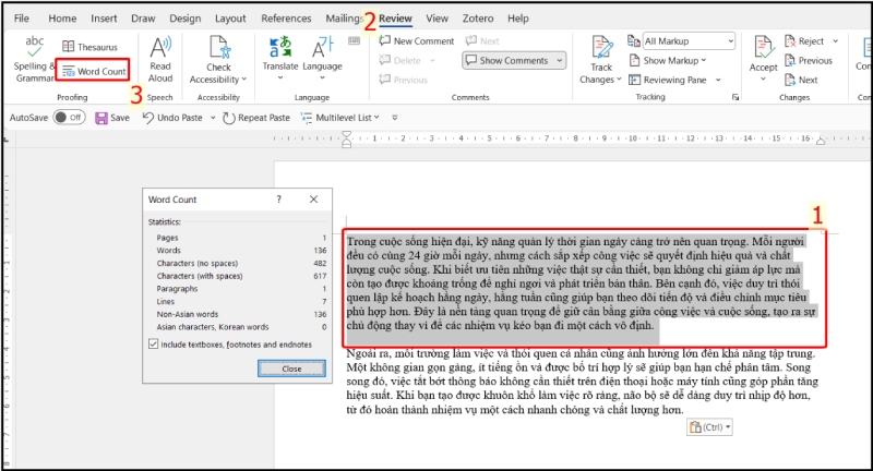 xem số từ, số dòng trong word 2019