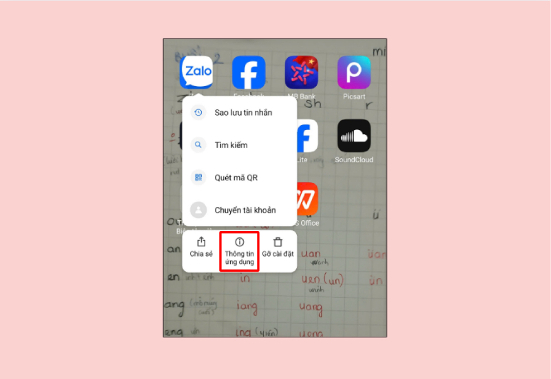 Truy cập thông tin ứng dụng Zalo trên Android