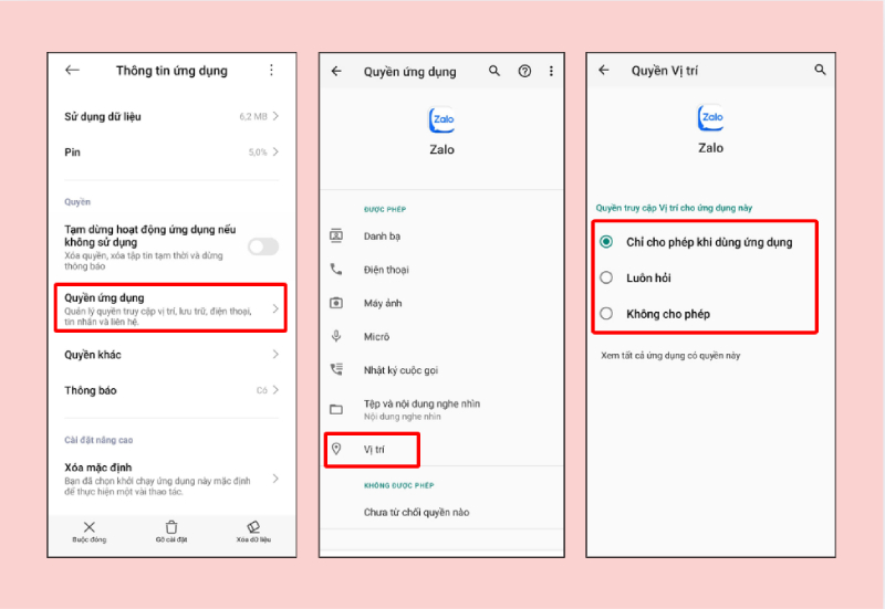 Cấp quyền truy cập vị trí cho Zalo trên Android