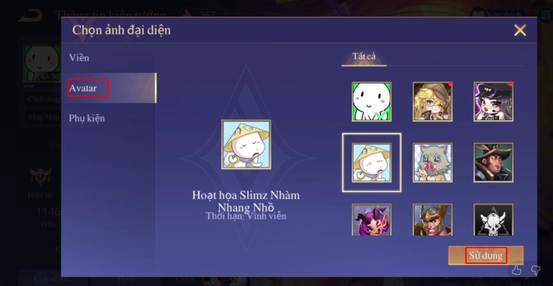 Mục chọn avatar tướng trong giao diện Liên Quân Mobile