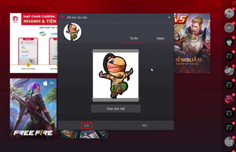 Ảnh đại diện mới được chọn và lưu trong Garena PC