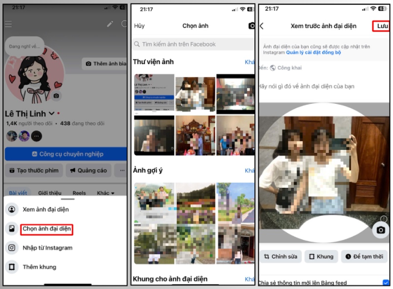 Thao tác đổi ảnh đại diện Facebook trên điện thoại