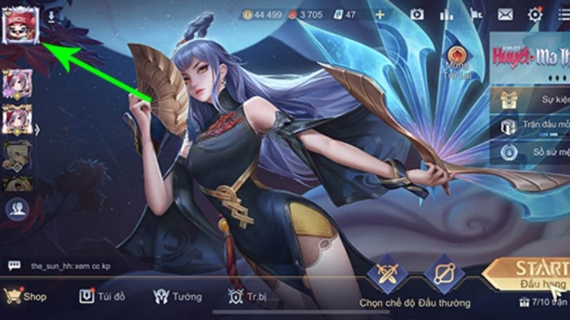 Giao diện Liên Quân cho phép người chơi truy cập vào avatar để đổi tên