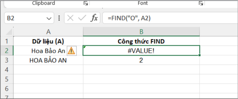Lỗi #VALUE trong hàm FIND