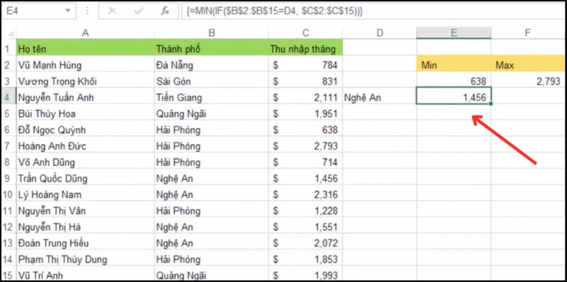 Nhấn tổ hợp Ctrl + Shift + Enter để nhận kết quả