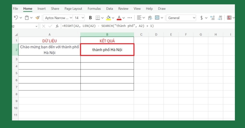 Ứng dụng hàm SEARCH để trích đoạn văn bản cụ thể