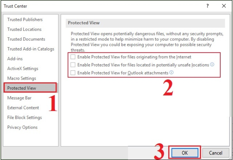 Tắt Protected View trong Excel