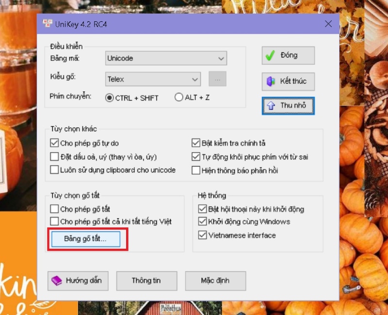 Truy cập mục Bảng gõ tắt trong UniKey