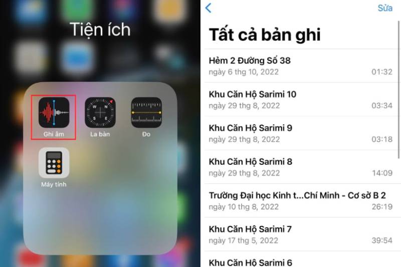 Truy cập ứng dụng Ghi âm