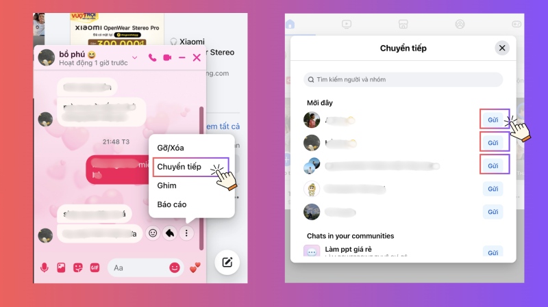 Thao tác chuyển tiếp tin nhắn hàng loạt trên Messenger bằng máy tính