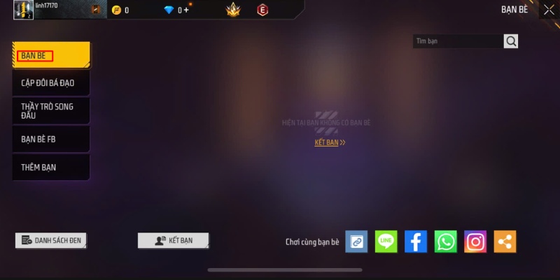 Thêm bạn bè trong Free Fire qua tính năng 'Thêm bạn' trên mạng xã hội