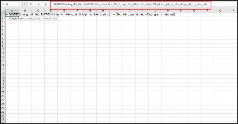 Công thức kết hợp hàm INDEX MATCH và hàm IF
