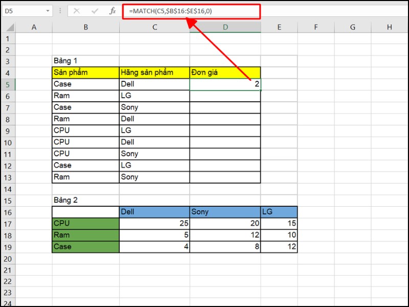 Xác định vị trí cột (Column) của hãng sản xuất