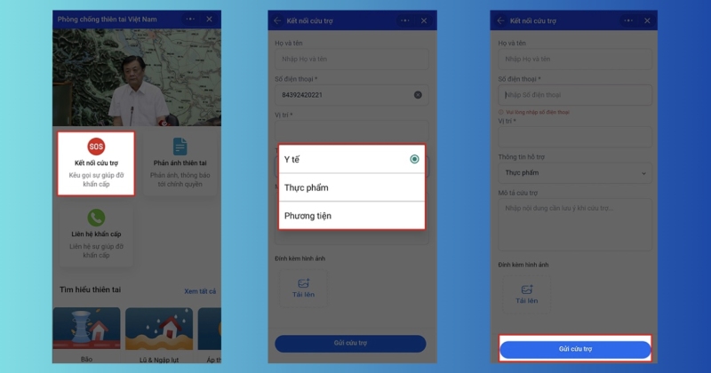 Giao diện gửi yêu cầu cứu trợ khẩn cấp trên Zalo