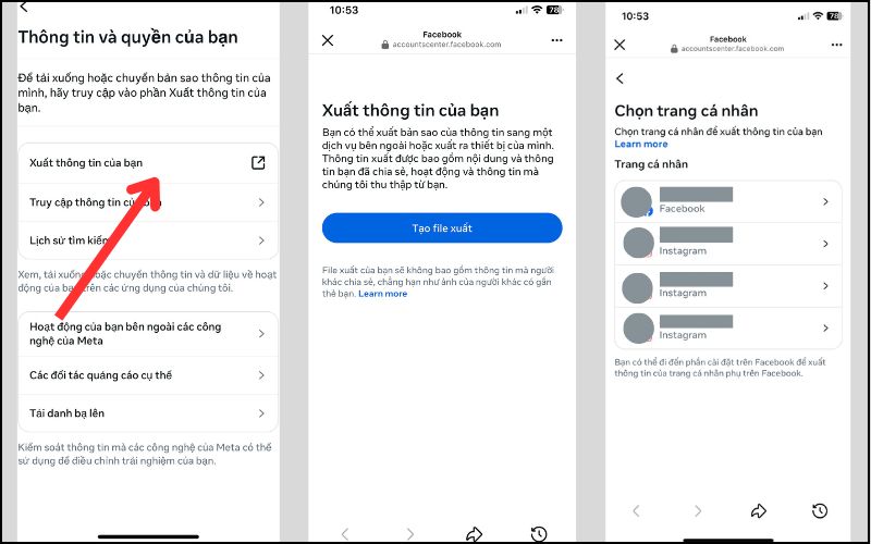 giao diện thông tin và quyền của bạn trên facebook