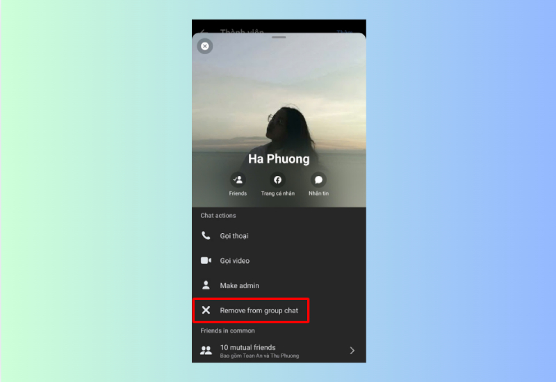 Chọn Remove from group chat để loại bỏ người khỏi nhóm