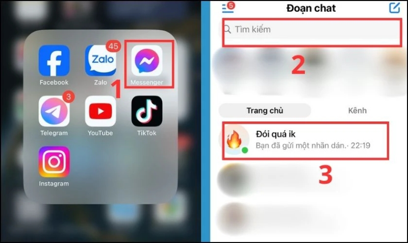 Mở Messenger chọn nhóm và tìm cuộc trò chuyện