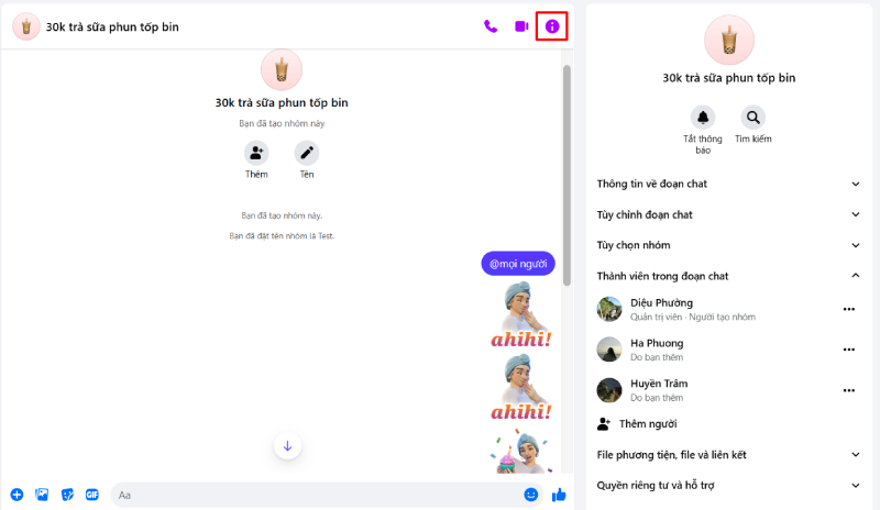 Mở thông tin nhóm Messenger trên máy tính