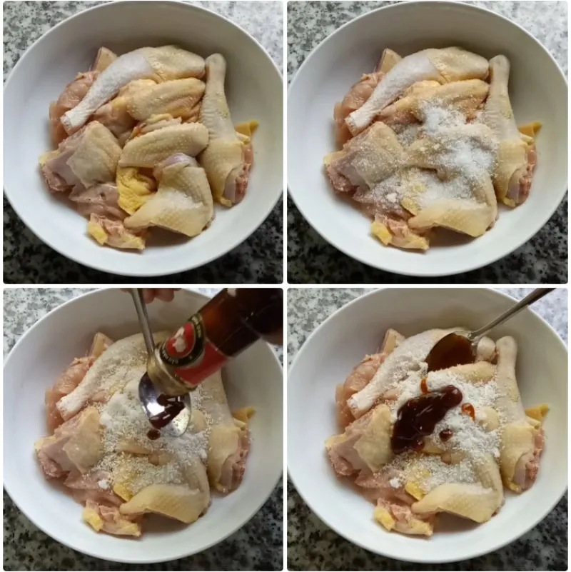 sơ chế và ướp gà