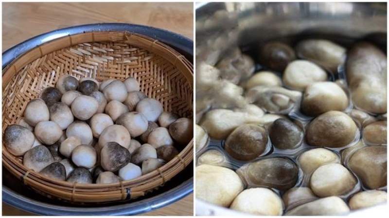 Nấm rơm và nấm bào ngư rửa sạch, cắt đôi
