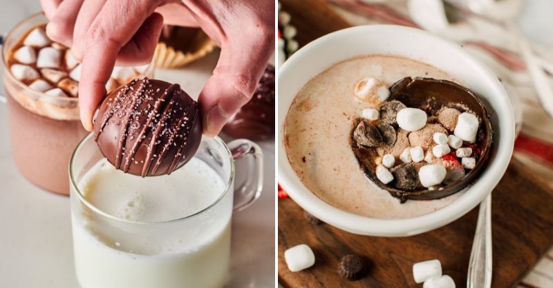 Thưởng thức Chocolate bomb với ca cao nóng hoặc sữa nóng