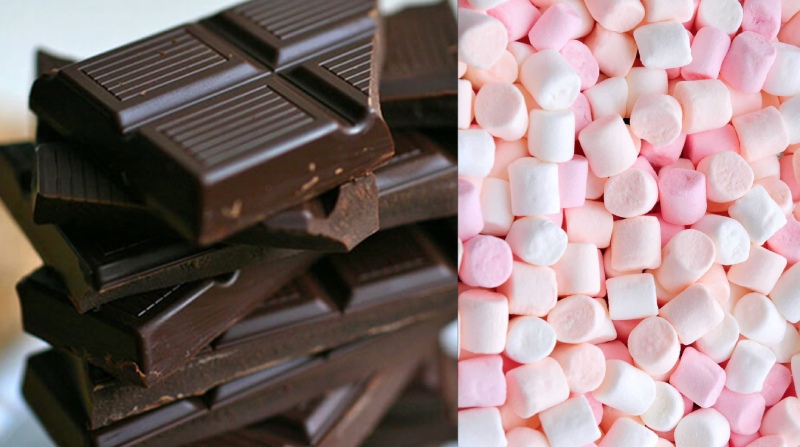 Nguyên liệu chocolate đen và marshmallows