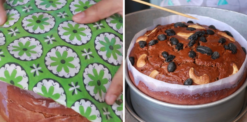 Lót giấy nến vào khuôn và nướng bánh