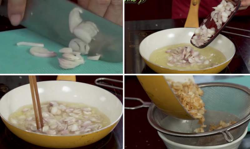 Hành tím cắt mỏng và phi vàng