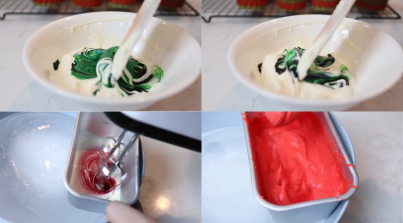 Tạo màu xanh và đỏ cho phần kem