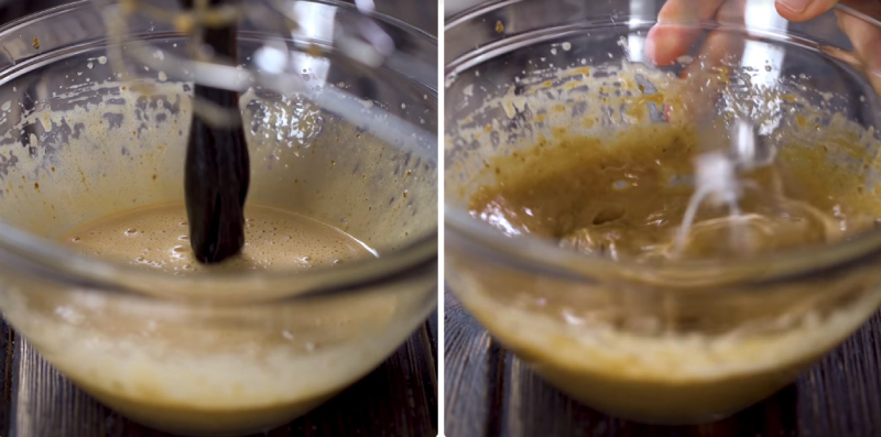 Công đoạn đánh hỗn hợp trứng - đường