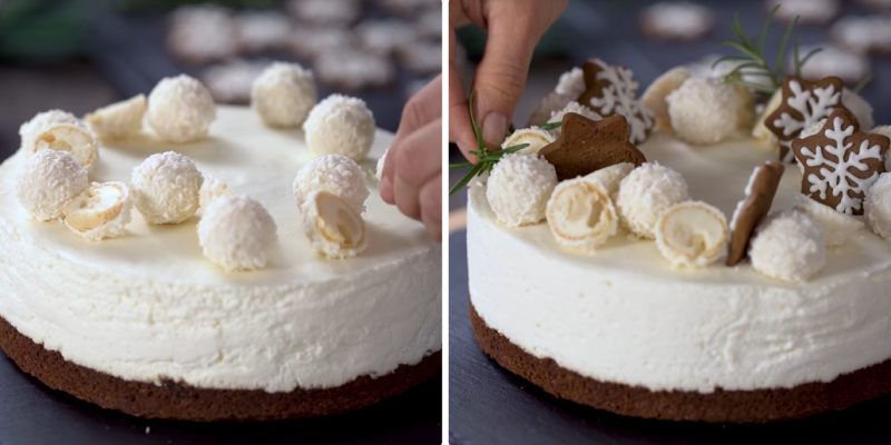 Trang trí bánh kem với kẹo truffles dừa, bánh quy gừng, lá hương thảo