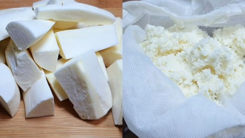 Hấp và giã nhuyễn khoai mì