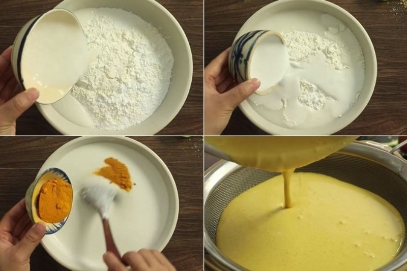 Công đoạn pha bột bánh khọt