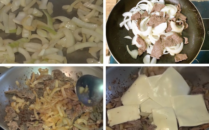 Xào thịt bò với hành tây và phô mai