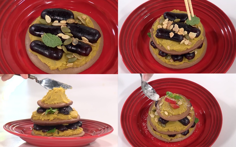 Tạo hình cây thông từ bánh Pancake Socola