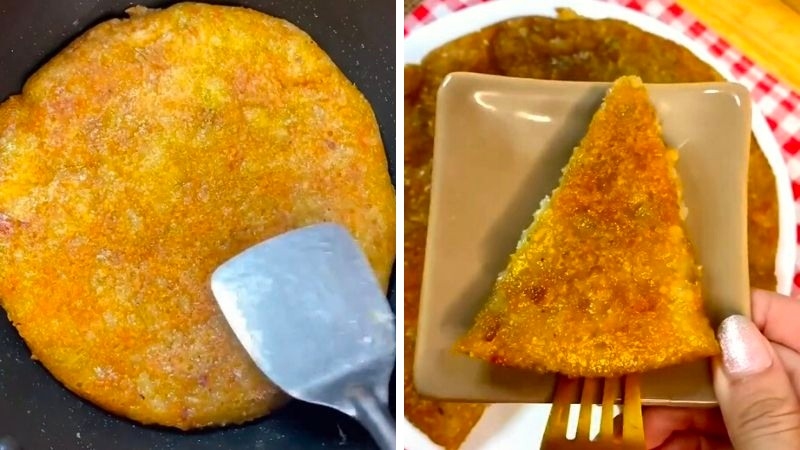 Bánh tét chiên vàng, cắt miếng tam giác chuẩn bị thưởng thức