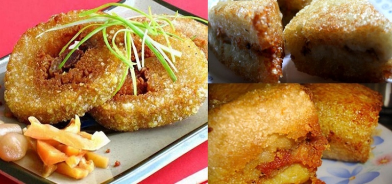 Bánh tét chiên giòn, lớp vỏ vàng rụm bắt mắt