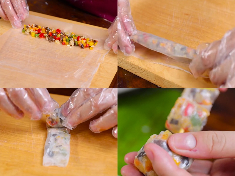 Công đoạn cuộn bánh tráng lụi
