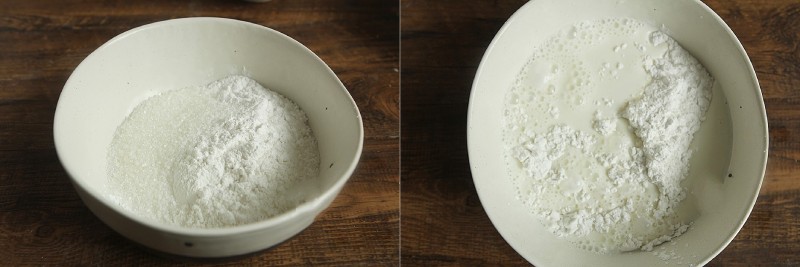 Trộn đều bột nếp và bột tẻ bằng phới lồng