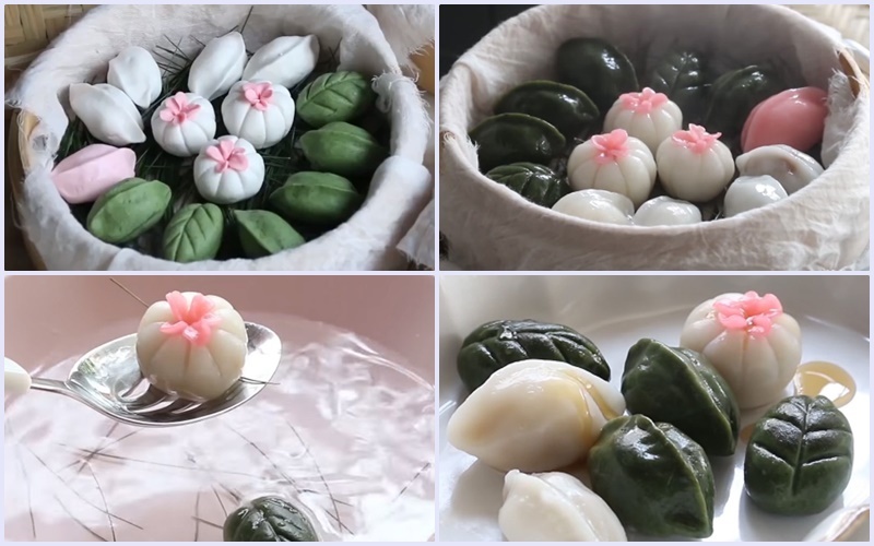 Bánh Trung thu Hàn Quốc Songpyeon đã nặn tạo hình hoa và lá, chuẩn bị hấp chín