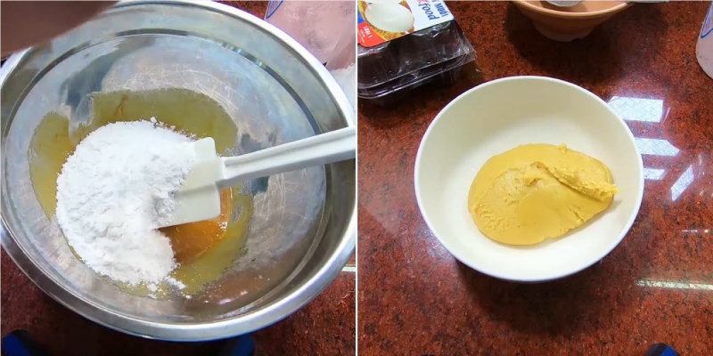 Trộn bột và nhào vỏ bánh Trung thu hạt sen
