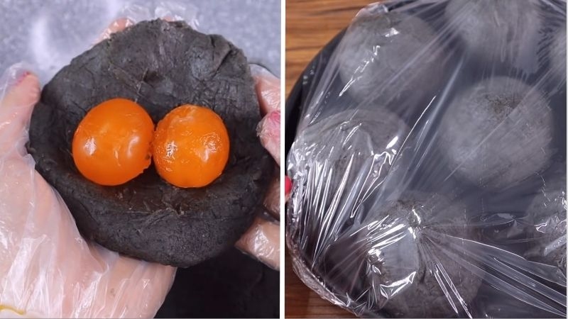 Viên nhân mè đen bọc trứng muối làm bánh Trung thu