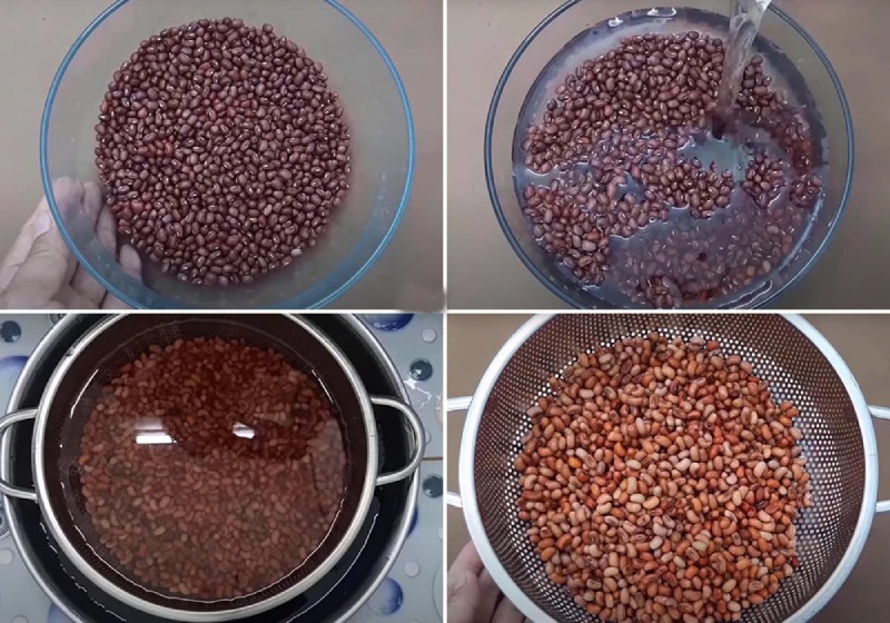 Ngâm và sơ chế hạt đậu đỏ làm nhân bánh