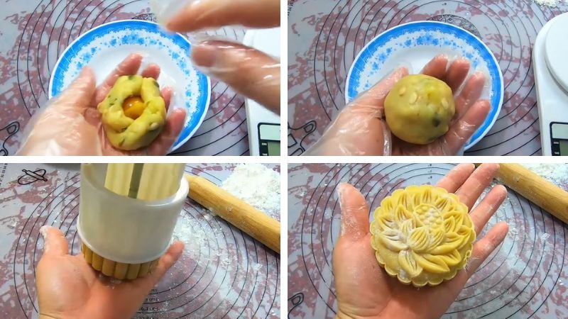 Tạo hình bánh Trung thu nhân đậu xanh với khuôn truyền thống