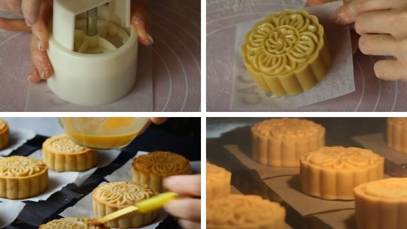 Các bước tạo hình và nướng bánh Trung thu bằng khuôn ép truyền thống