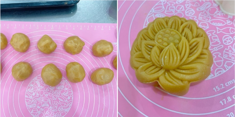 Nặn nhân bánh và tạo hình bánh Trung thu hoa sen