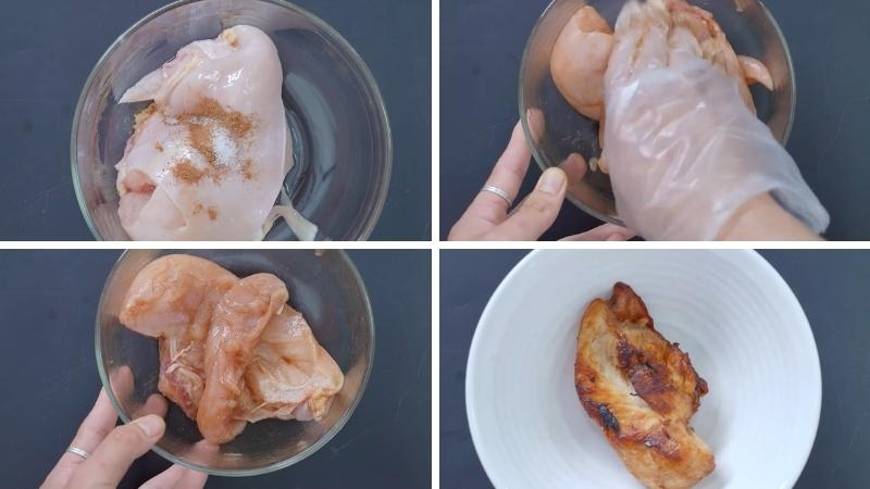 Ướp và nướng ức gà để làm nhân bánh Trung thu