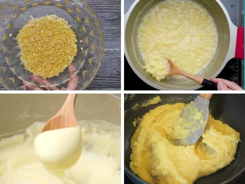 Nấu và sên nhân đậu xanh cho bánh Trung thu trà xanh trứng muối